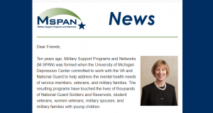 Screen shot of the top portion of the M-SPAN newsletter, including the M-SPAN logo, the word "News", and a photo of M-SPAN director Jane Spinner