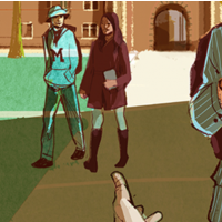 Illustration of college students on a college campus
