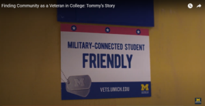 Image of a military-connected student friendly sticker on the door to the U of M VRC