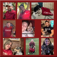 Collage of 9 photos of the University of Oklahoma PAVE team and PAVE pups.