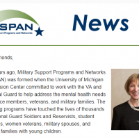 Screen shot of the top portion of the M-SPAN newsletter, including the M-SPAN logo, the word "News", and a photo of M-SPAN director Jane Spinner